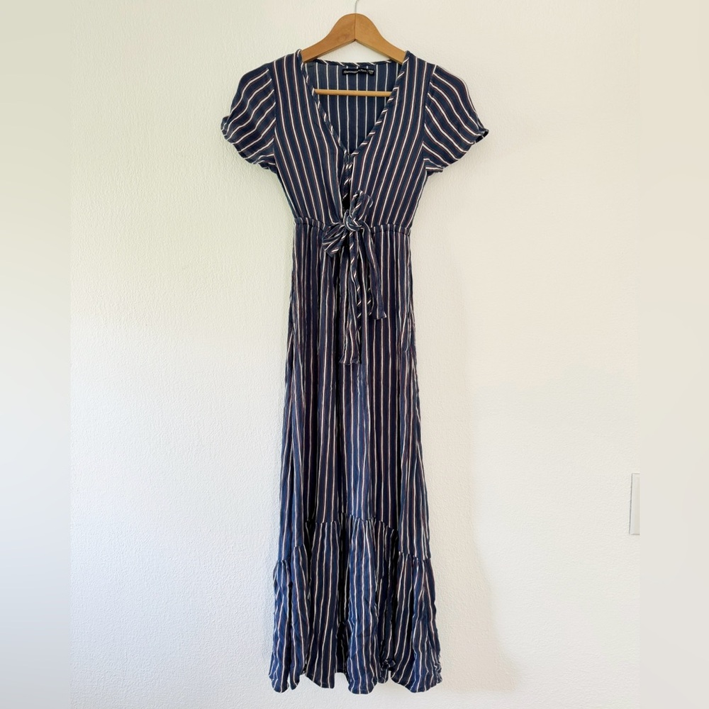 Abercrombie Summer Navy Stripe Maxi Dress with tie front